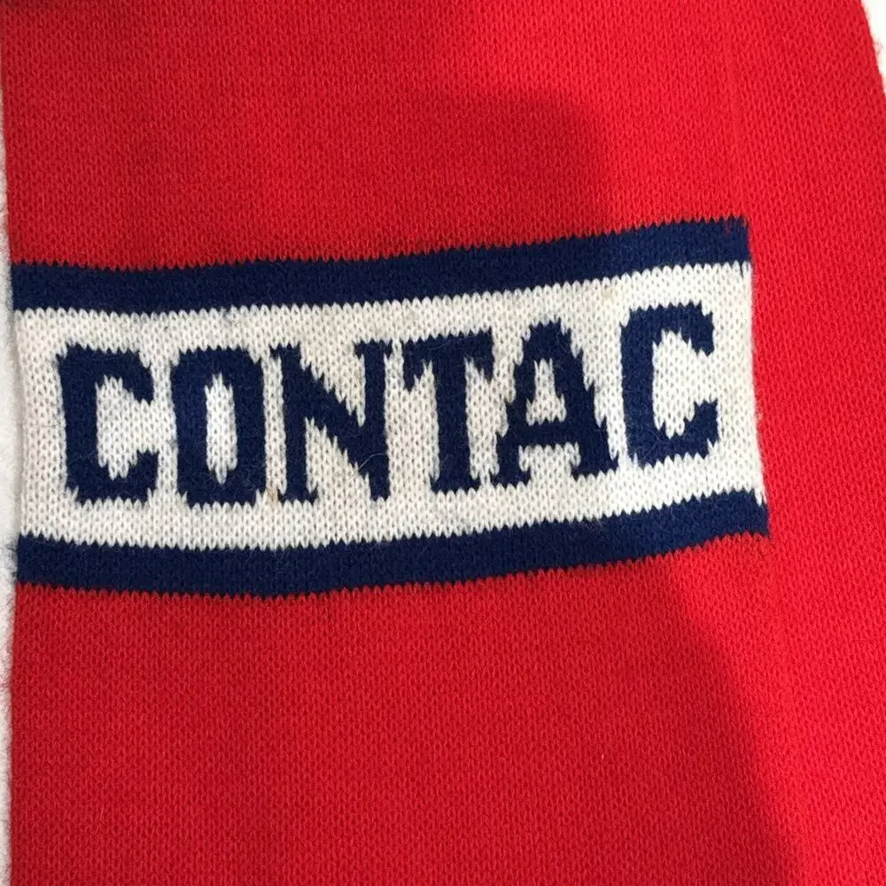 Vintage 70’s “Contac” 100% Acrylic Red Scarf w/ Fringe Gently Worn Minor Stains
